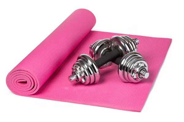 Yoga mat și gantere — Fotografie, imagine de stoc