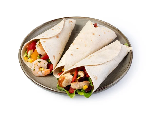 Burrito with vegetables and tortilla, — Stock Photo, Image