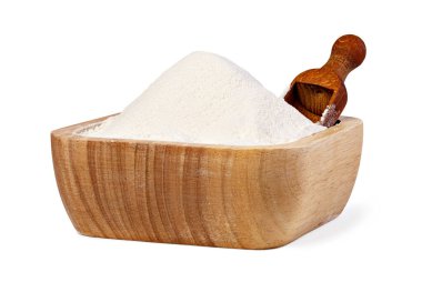 Beyaz arkaplanda izole edilmiş un kasesi