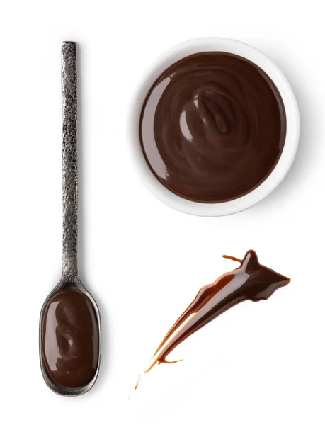 Tál Kanál Csokoládé Elterjedt Fehér Háttér Elszigetelt — Stock Fotó