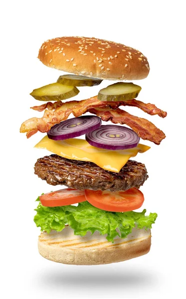 Flying Burger Isolated White Background — Stock Photo, Image