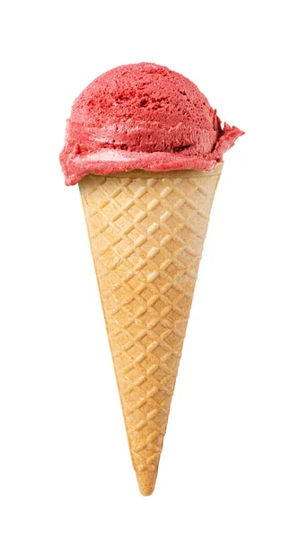 Strawberries Ice Cream Waffle Cone Isolated White Background — Stock Photo, Image