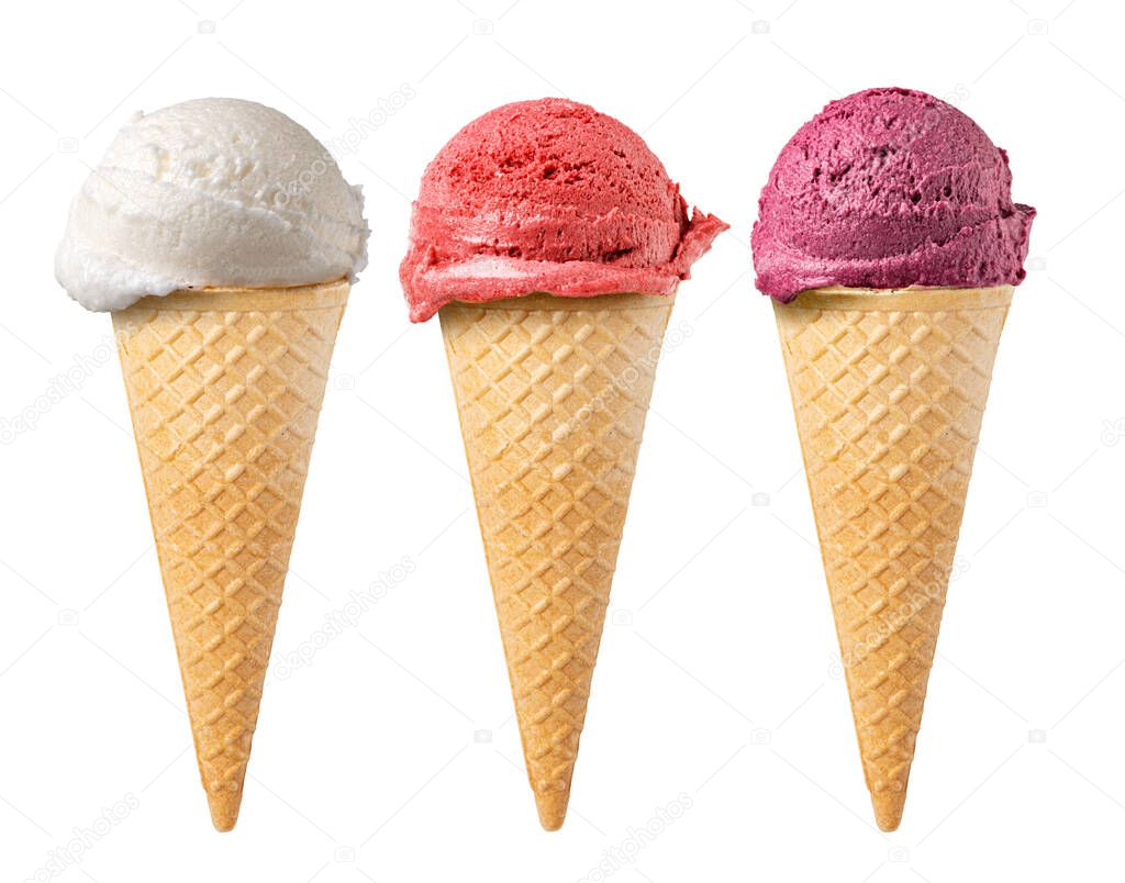 set of ice cream waffle cone isolated on white background