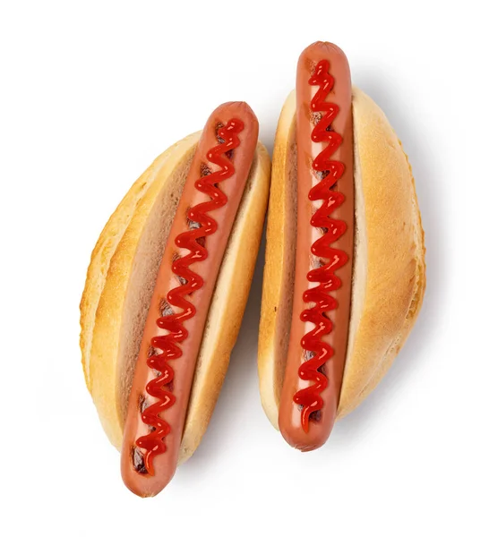 Hot Dog Κέτσαπ Απομονώνονται Λευκό Φόντο — Φωτογραφία Αρχείου