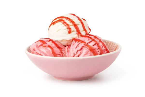 Vaniglia Fragola Palla Gelato Isolato Sfondo Bianco — Foto Stock