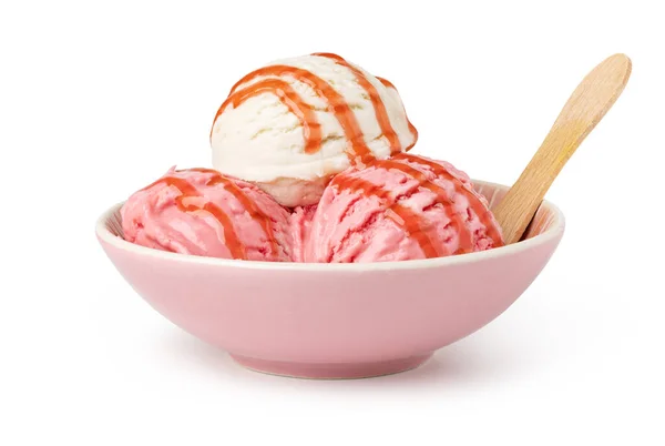 Vanilla Strawberry Ice Cream Ball Isolated White Background — Stock Photo, Image
