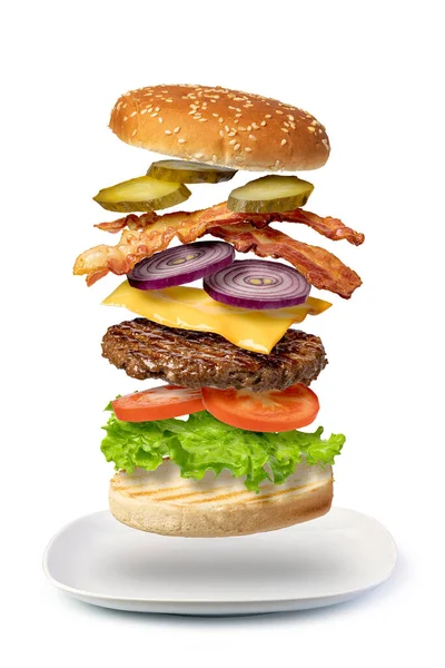 Flying Burger Isolated White Background — Stock Photo, Image