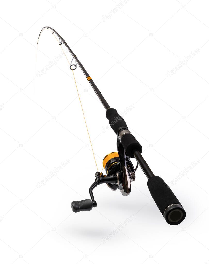 Spinning rod for fishing isolated on white background 