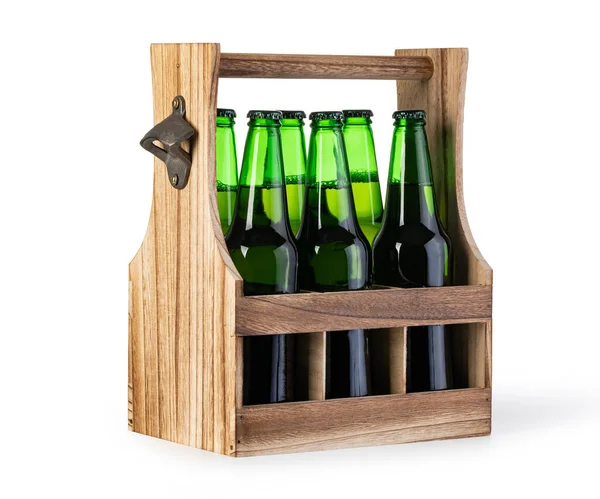 Pivní Dřevěná Krabice Izolované Bílém Pozadí — Stock fotografie