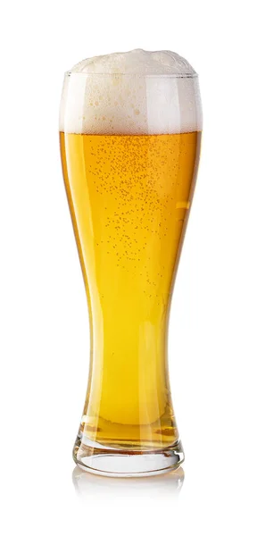 Koud Bier Glas Witte Achtergrond — Stockfoto