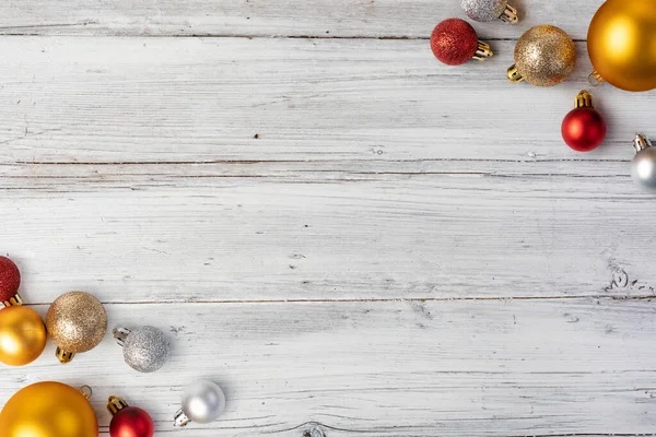 Fondo Navidad Escritorio Madera Blanca Copiar Espacio Vacaciones Invierno Año — Foto de Stock