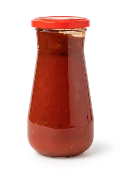 Tomatensaus Pot Geïsoleerd Witte Achtergrond — Stockfoto