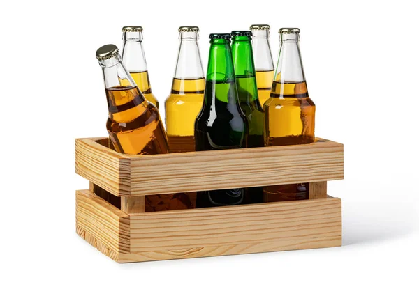 Birra Scatola Legno Isolato Uno Sfondo Bianco — Foto Stock