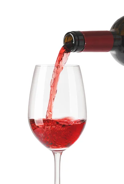 Червоне Вино Наливається Склянку Ізольоване Білому — стокове фото