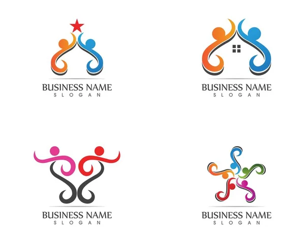 Modelo Design Logotipo Cuidados Pessoas Comunitárias — Vetor de Stock