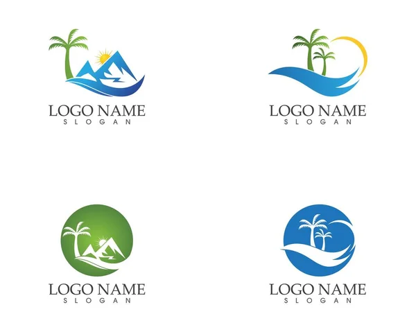 Wave Beach Holidays Logo Vector Template — Stock Vector