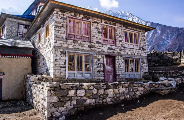 Close View Rural Stone House Nepal Mountain Area Purple Door — Stock Photo, Image