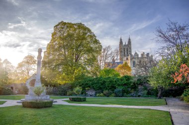 Landscape view of park on the eastside of Canterbury Cathedral. Kent, United Kingdom. clipart