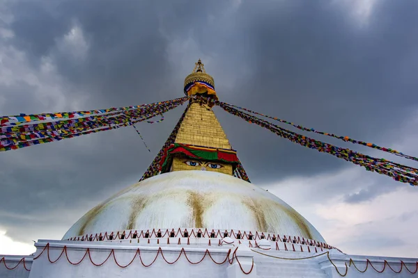 Paysage Vue Face Boudhanath Stupa Drapeaux Prière Katmandou Népal Boudha — Photo