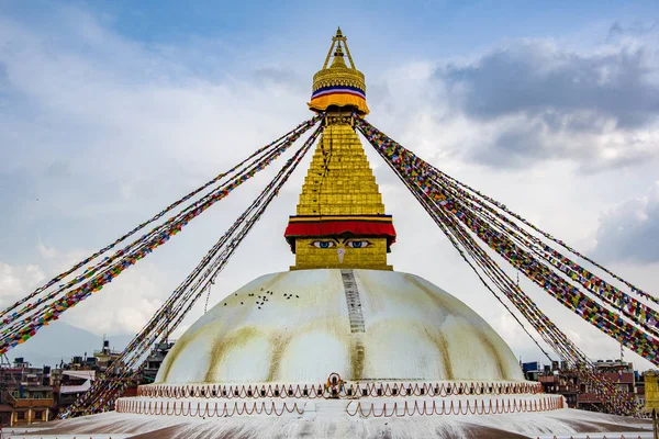 Paysage Vue Face Boudhanath Stupa Drapeaux Prière Katmandou Népal Boudha — Photo