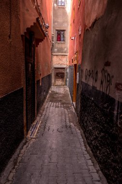Close up view on a narrow street in the medina.