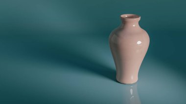 Mavi arkaplanda parlak parlak bir vazo, yansımalı..