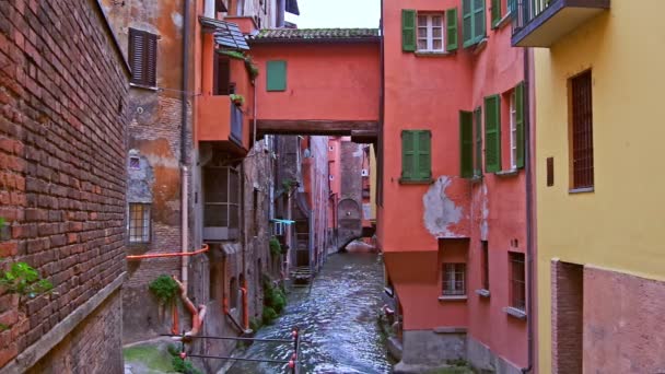 Pemandangan Pemandangan Terusan Sungai Reno Bologna Italia Penuh — Stok Video