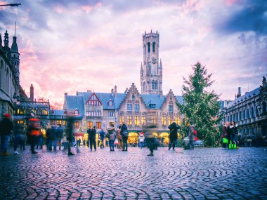 Bruges, Belçika - 12 Aralık: Bruges görünümü şehir merkezi 12 Aralık Bruges, Belçika. Bir şehir ve Flaman bölgesinde bulunan bir belediyedir.