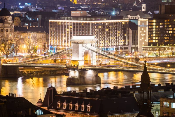 Budapest Magyarország December 2017 Széchenyi Lánchíd Egy Függőhíd Amely Buda — Stock Fotó