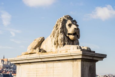 BUDAPEST, HUNGARY - 17 Aralık 2017: Szechenyi Zinciri Köprüsü, Tuna Nehri 'ni Budist ve Pest arasında geçen bir asma köprüdür..