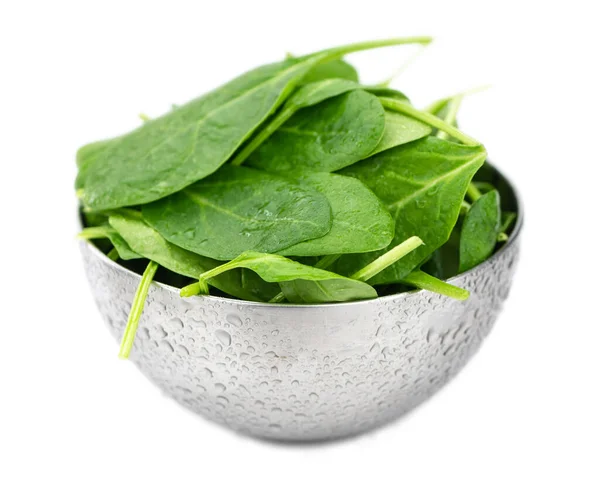Portion Fresh Spinach Isolated White Background Close Shot — Stock Photo, Image