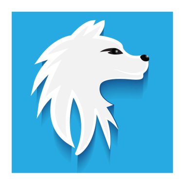 Mavi zemin üzerine beyaz husky Sibirya köpek logo vektör görüntü şablon