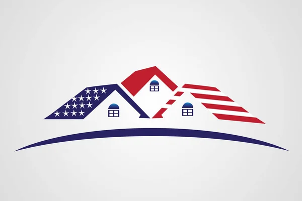 Usa Flagge Patriotische Haus Immobilien Logo Vektor Bild — Stockvektor