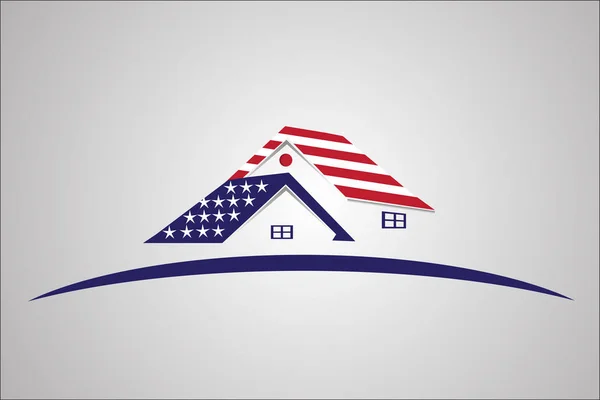 Casas Patrióticas Com Logotipo Imobiliário Bandeira Dos Eua —  Vetores de Stock