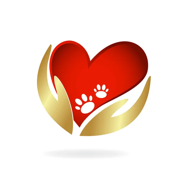 Mano Amore Cura Impronta Cane Logo — Vettoriale Stock