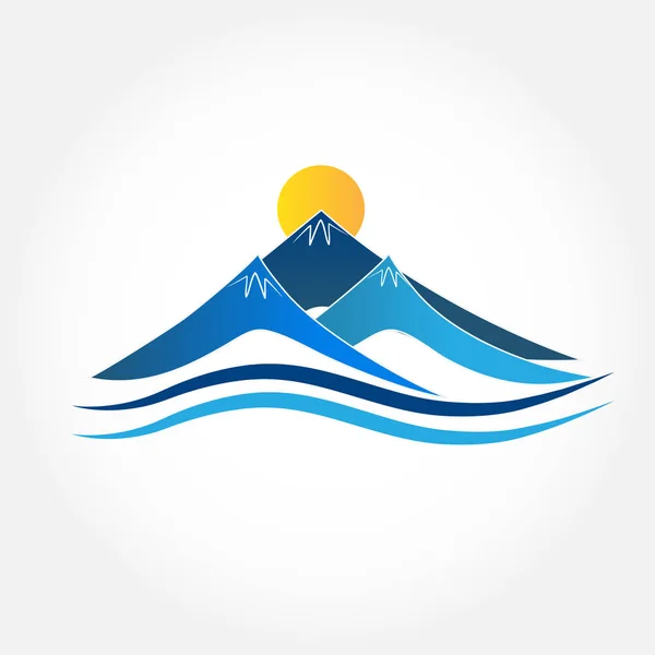 Montañas Colores Azules Con Sol Ondas Vector Icono Del Logotipo — Vector de stock
