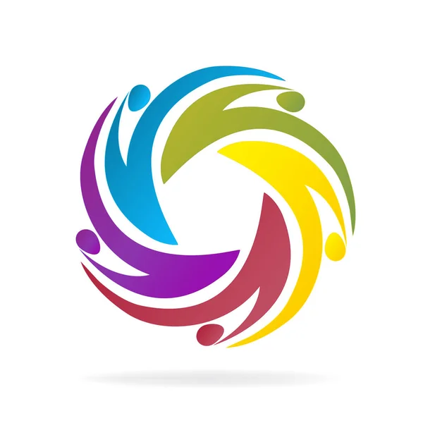Logo Teamwerk Business Swooshes Eenheid Mensen Kleurrijk Ontwerp Pictogram — Stockvector