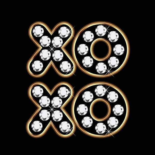 Xoxo ゴールドとダイヤモンドの単語ロゴ ベクトル アイコン画像 — ストックベクタ