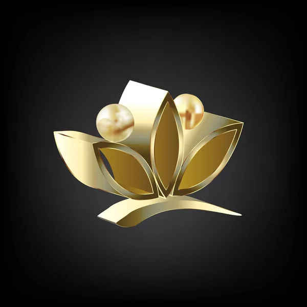 Logo Gold Lotus Flower Teamwork People Vector Image Template — Stock Vector