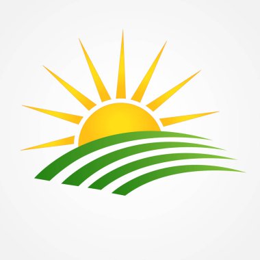 Hat sanatı kimliği iş marka simge vektör logo güneş yeşil tarım cultives ile swooshes