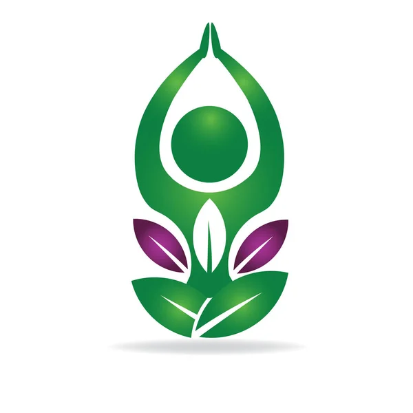 Obraz Wektor Ikona Logo Zielony Lotos Jogi Człowiek Rysunek — Wektor stockowy