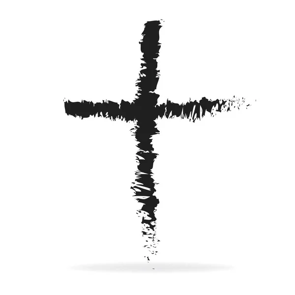 Crucea Cenușă Simbolul Religiei Creștine Stil Grunge — Vector de stoc