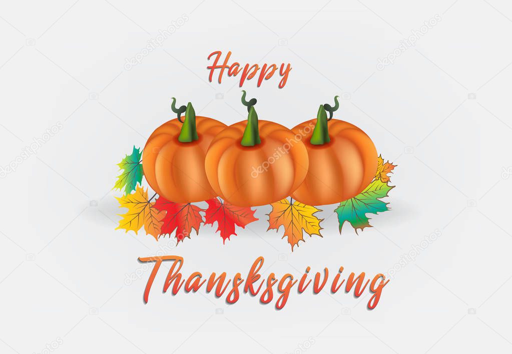 Thanksgiving pumpkin and fall leafs card vector design