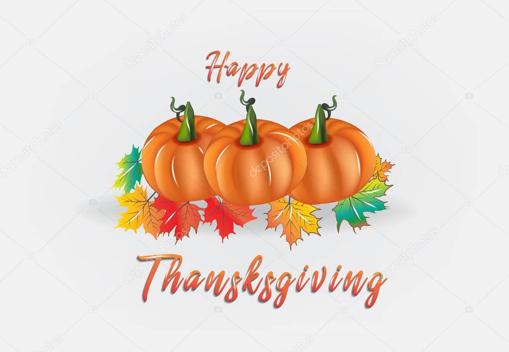 Thanksgiving pumpkin and fall leafs card vector design