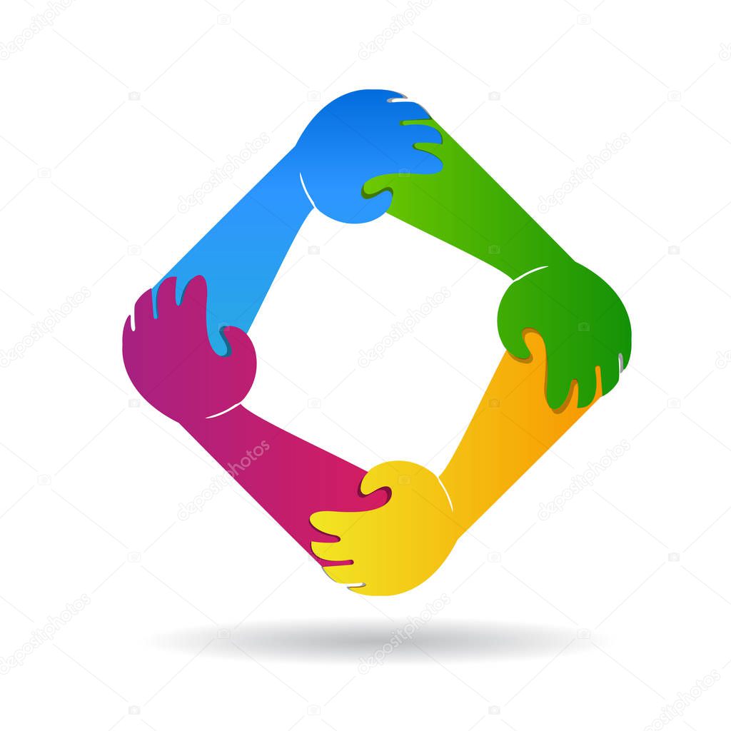 Logo teamwork unity hands identity card vector icon design illustration.