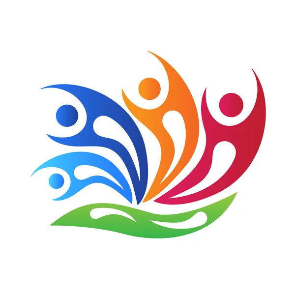 Logo Glücklich Swooshes Teamarbeit Menschen Blume Logo Vektor Illustration — Stockvektor
