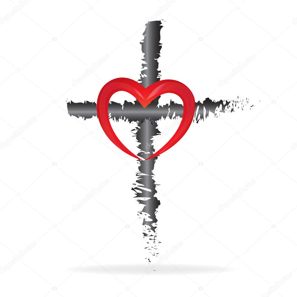 Love heart and ashes cross religion symbol of faith vector