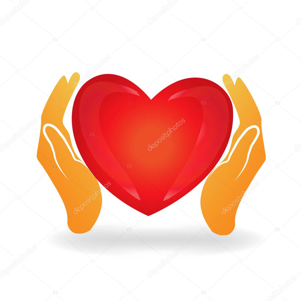 Hand care a love heart logo icon love concept vector image design