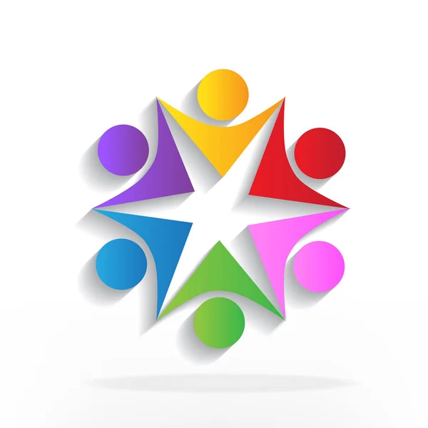 Logo Teamarbeit Bildungs Geschäftsleute Halten Hände Bunte Vektor Logo Design — Stockvektor
