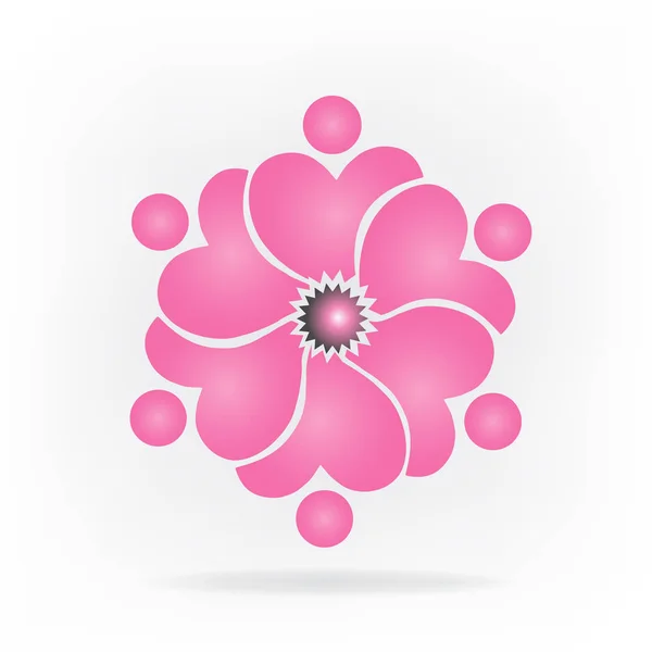 Logo Travail Équipe Fleur Coeur Forme Personnes Image Vectorielle — Image vectorielle
